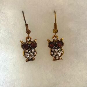 Petite Owl Gem Dangle Earrings